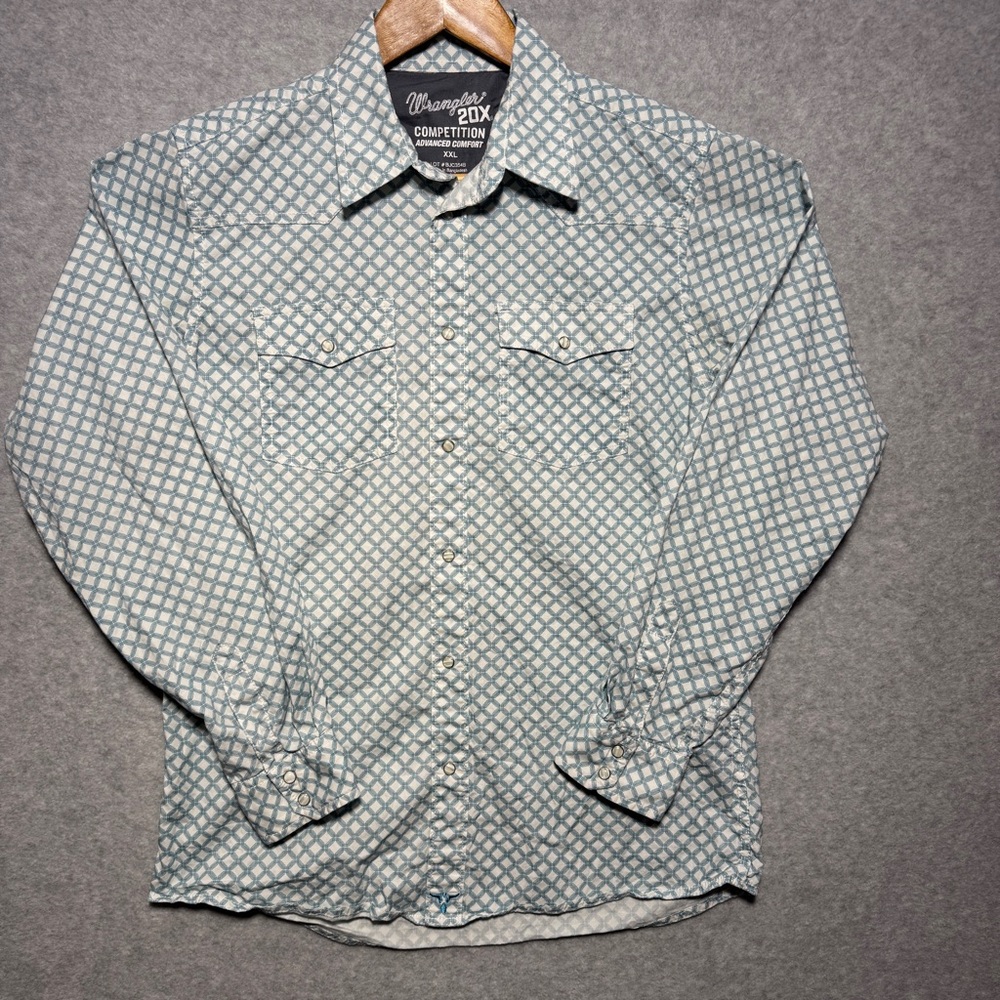 Wrangler Competition Pearl Snap Men's White and Blue Geometric Shirt